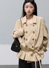 Khaki Short Trench  Lyocell Waist-Tie Edit